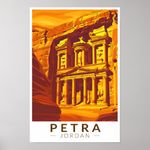 Petra Jordanië Zonsondergang Reis Kunst Vintage Poster