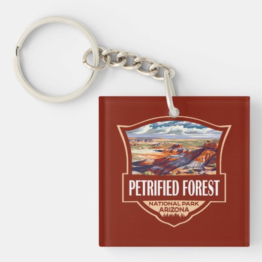 Petrified Forest National Park Illustratie Retro Sleutelhanger (Voorkant)