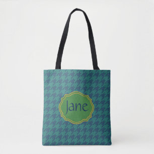 Petrol Leaf Houndstooth, gepersonaliseerd Draagtas
