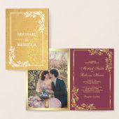 Pétrole d'or floral Faire-part de mariage rose pho (Affichage)