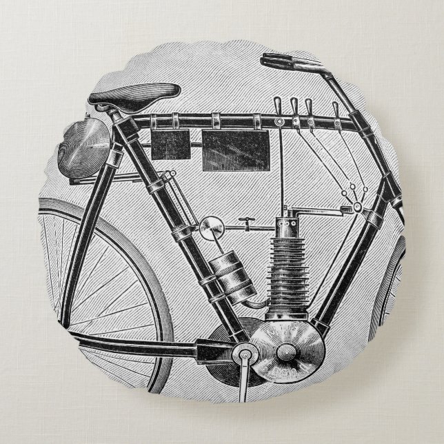 Petrolette Omega Motorcycle, 1895 Rond Kussen (Voorkant)
