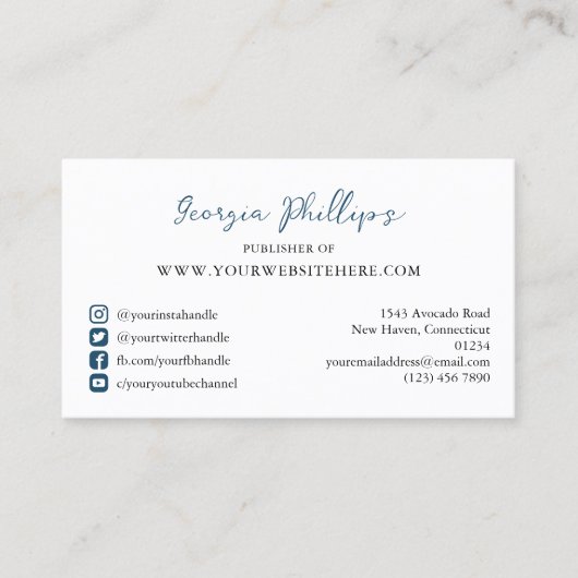 Petroleumether Blue Influencer Content Creator Fot Visitekaartje (Voorkant)