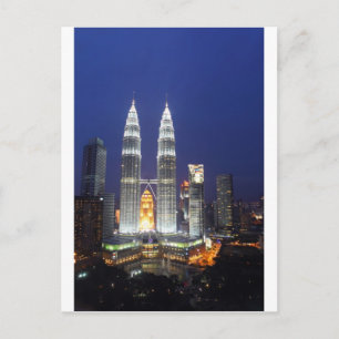 Petronas Towers verlicht in de nacht Kuala Lumpur Briefkaart