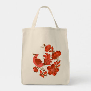 Petrykivka Inspiré Sac Fourre-Tout Oiseau Rouge &