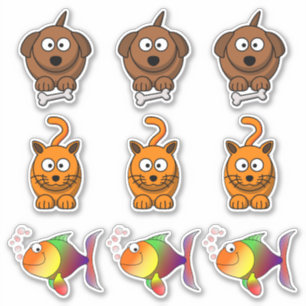 Pets Dog, Cat, Goldfish Pet Cartoon Sticker