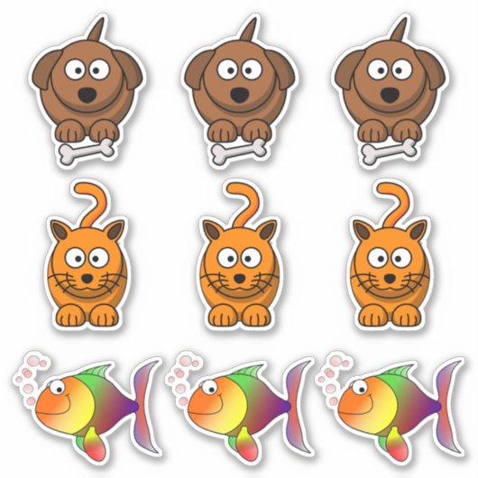 Pets Dog, Cat, Goldfish Pet Cartoon Sticker (Voorkant)