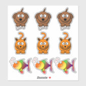 Pets Dog, Cat, Goldfish Pet Cartoon Sticker (Vel)