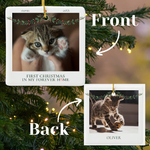 Pet's Eerste Kerstmis in Forever Home Naam & Datum Keramisch Ornament