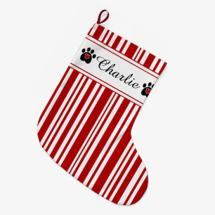 Pet's Paw Print and Candy Cane Stripes Grote Kerstsok