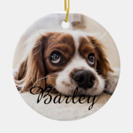 Pet's Simple Elegant Dog Name and Photo Christmas Keramisch Ornament