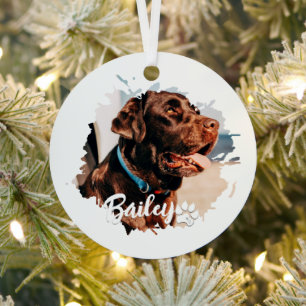 Pet's Simple Modern Cool Typografie Naam en foto Metalen Ornament