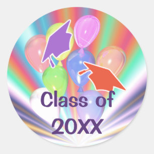 Petten en ballonnen voor het vieren van afstuderen ronde sticker