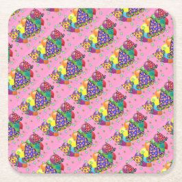 Petten van de Birthay Party Vierkante Kartonnen Onderzetter