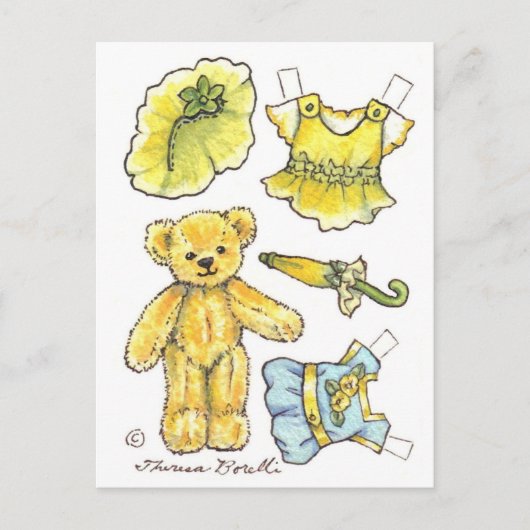 Pétunia jaune Teddy Papier Poupée mignonne carte p (Devant)