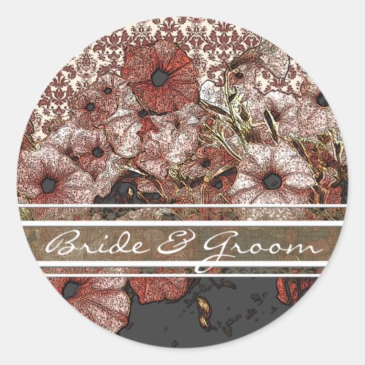 Pétunia Rose Sur Stickers Damask (Devant)