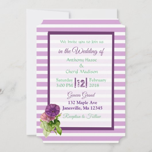 Pétunias à rayures violettes Invitations de mariag (Devant)