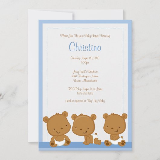 Peu invitation bleue de baby shower de garçon (Devant)
