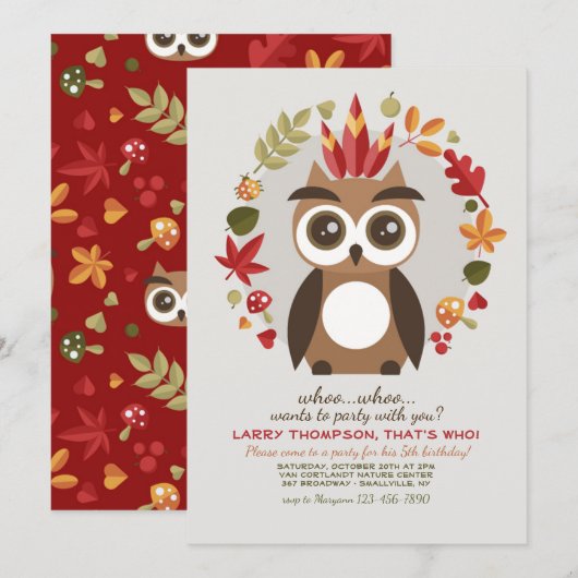 Peu invitation Brown de hibou (Devant / Derrière)