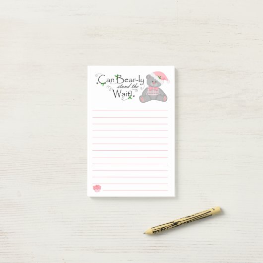 Peut l'Ours-LY attendent la note de post-it de (Sur un bureau)