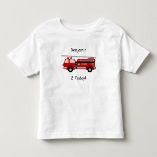 Peuter Fire Truck T-shirt met naam & "2 Vandaag!"