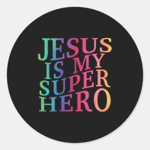 Peuter Jesus is mijn superheld Christelijk Godszoo Ronde Sticker