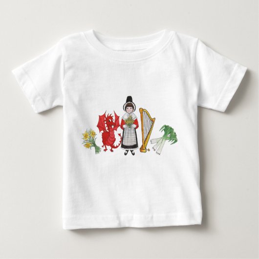 Peuter T-shirt: Welsh Daffodils Dragon Leeks Harp (Voorkant)