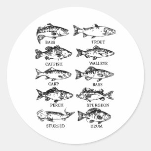 Peuter Typen Zoetwater Vis Grappige Visser Mannen Ronde Sticker