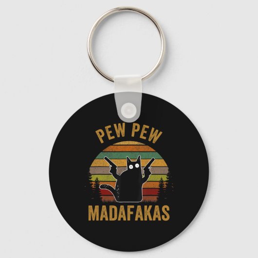Pew Madafakas Pew Pistolen Funny Black Cat Retro V Sleutelhanger (Voorkant)