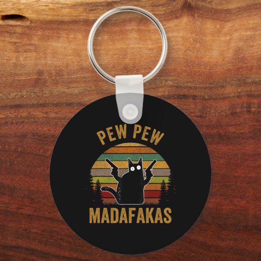 Pew Madafakas Pew Pistolen Funny Black Cat Retro V Sleutelhanger (Voorkant)