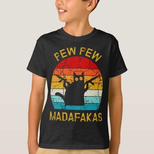 Pew Madafakas Pew Pistolen Funny Black Cat Retro V T-shirt (Voorkant)
