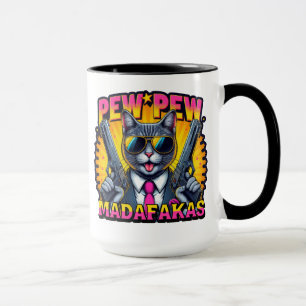 Pew Pew Madafakas Cool Cat met stijl en pistolen Mok