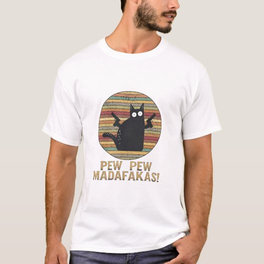Pew Pew Madafakas Grappige Kat Retro T-shirt (Voorkant)