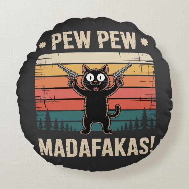 Pew Pew Madafakas Rond Kussen (Voorkant)
