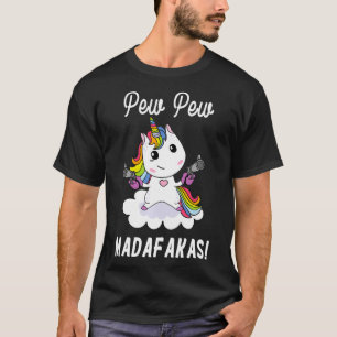 Pew Pew Madafakas Unicorn met Pistols Fantasy Pul T-shirt