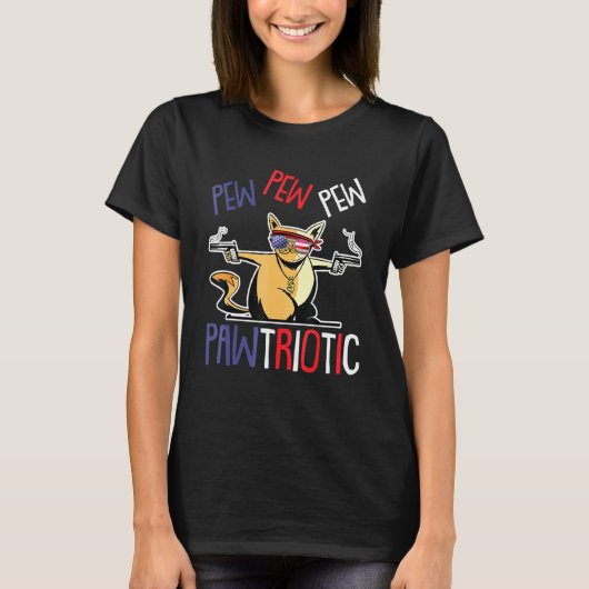 Pew Pew Pawtriotic Cat 4 juli Patriotic Ameri T-shirt (Voorkant)