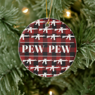 Pew Pew Pistool Eigenaar Rechten AR-15 Kerstvakant Keramisch Ornament