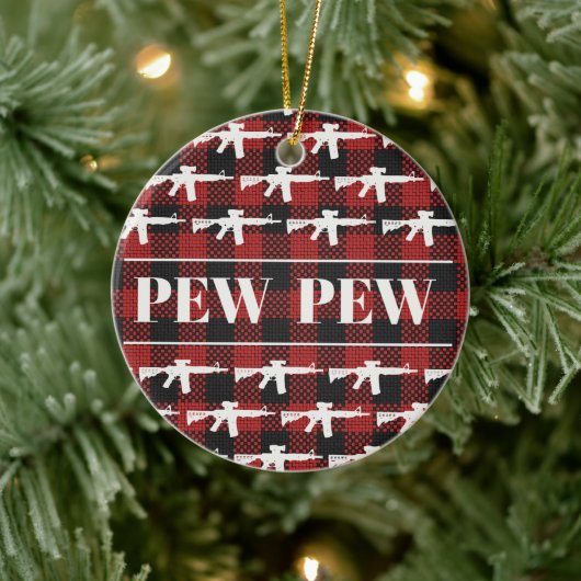 Pew Pew Pistool Eigenaar Rechten AR-15 Kerstvakant Keramisch Ornament (Boom)