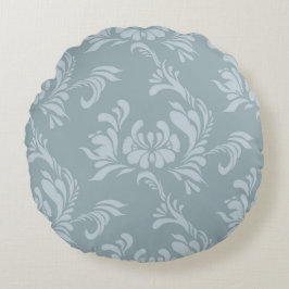 Pewter Blauw en Zink Damast Rond Accent Kussen