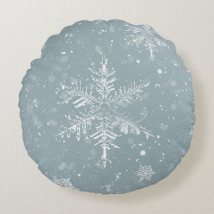 Pewter Blauw Sneeuwvlok Rond Winterkussen Kussen