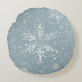 Pewter Blauw Sneeuwvlok Rond Winterkussen Rond Kussen