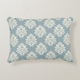 Pewter Blue en Alabaster Damask accentkussen Accent Kussen