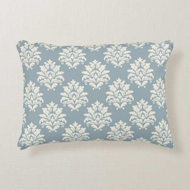 Pewter Blue en Alabaster Damask accentkussen Accent Kussen (Voorkant)