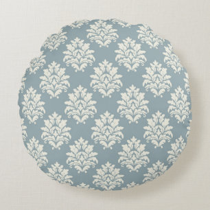 Pewter Blue en Alabaster Damask RoundThrow Kussen