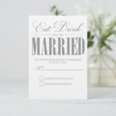 Pewter Eat, Drink & getrouwd zijn | Response Kaart (Staand voorkant)