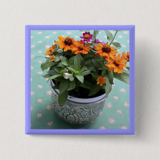 Pewter Pot Daisies Vierkante Button 5,1 Cm