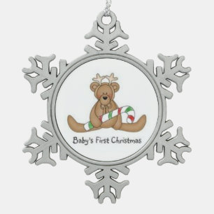 Pewter Sneeuwvlok Ornament/Baby's Eerste Kerstmis Tin Sneeuwvlok Ornament