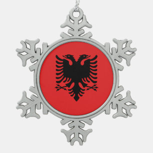 Pewter Sneeuwvlok Ornament met Albanië Vlag