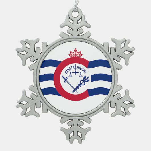 Pewter Sneeuwvlok Ornament met Cincinnati Flag (Voorkant)