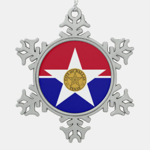 Pewter Sneeuwvlok Ornament met Dallas Flag