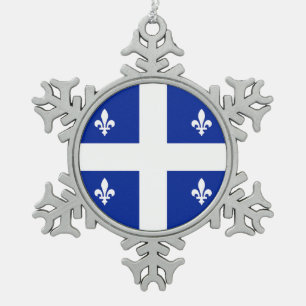 Pewter Sneeuwvlok Ornament met Quebec Flag
